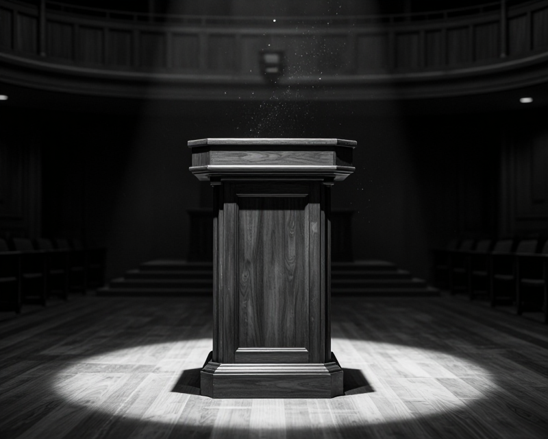 Empty Political Podium in Shadows